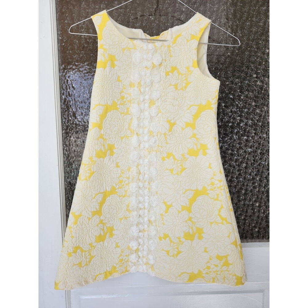 Bonnie Jean Girl’s Size 7 Yellow Brocade Floral Dress •Lace Roses •Spring Easter